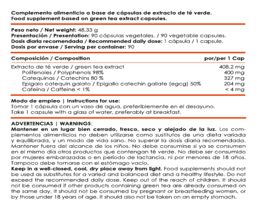 Extracto de Té Verde (EGCG) (90vcaps) - Essential Nutrition - 2